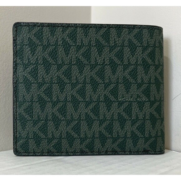 New Michael Kors Cooper Men's Billfold Wallet Olive / Army Green multi - Picture 3 of 5